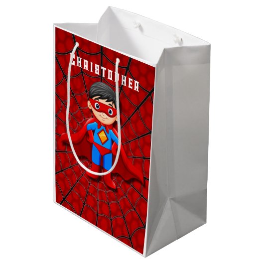 SuperHero Jongen Verjaardagsfeestje Medium Cadeauzakje (Achterkant Gekanteld)