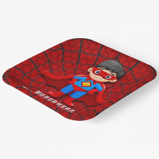 SuperHero Jongen Verjaardagsfeestje Papieren Bordje (Gebogen)
