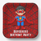 SuperHero Jongen Verjaardagsfeestje Papieren Bordje (Voorkant)