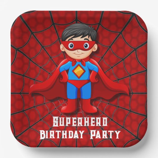 SuperHero Jongen Verjaardagsfeestje Papieren Bordje (Voorkant)
