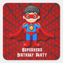 SuperHero Jongen Verjaardagsfeestje Vierkante Sticker