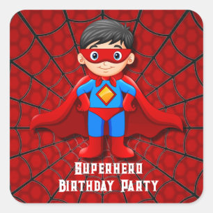 SuperHero Jongen Verjaardagsfeestje Vierkante Sticker