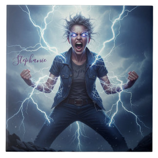 Superhero Lightning Energy Woman  Tegeltje