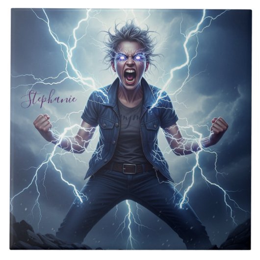 Superhero Lightning Energy Woman  Tegeltje (Voorkant)