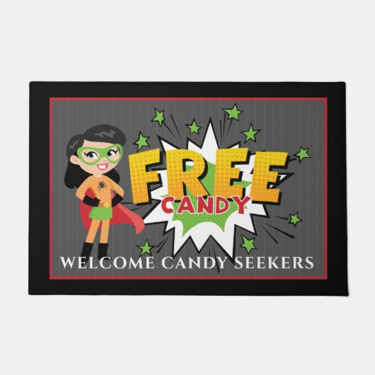 Superhero Moeder Gratis Snoep Halloween Deurmat (Voorkant)
