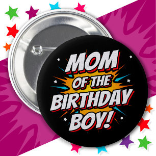 Superhero Party Comics Mam van Verjaardags Jongen Ronde Button 5,7 Cm