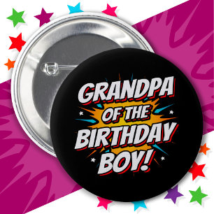 Superhero Party Comics Opa van Verjaardags Jongen Ronde Button 5,7 Cm