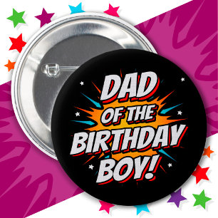 Superhero Party Comics Papa van Verjaardags Jongen Ronde Button 5,7 Cm