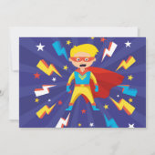 Superhero Party Uitnodiging Jongens Blauw Foto Sup (Achterkant)