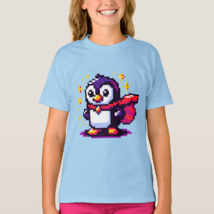Superhero Penguin Schattige Pixel Art Karakterontw T-shirt