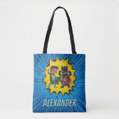 Superhero Personalised Boys Tote Bag Custom Name (Voorkant)