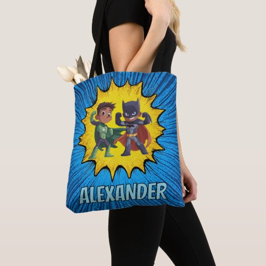 Superhero Personalised Boys Tote Bag Custom Name (Dichtbij)