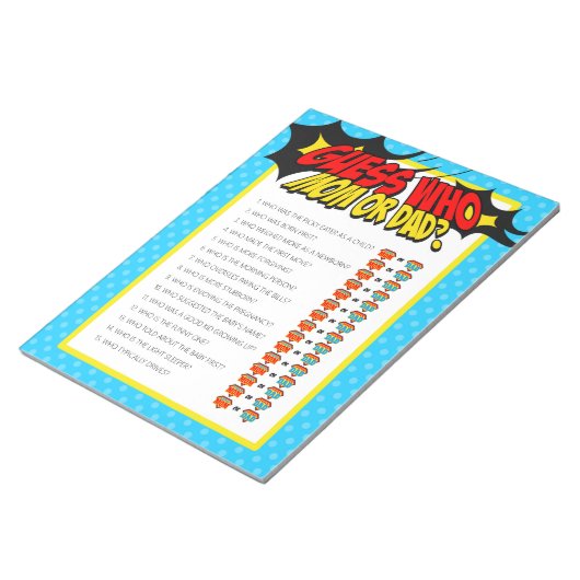 Superhero Raad Wie Baby shower Game Pack Notitieblok (Schuin)