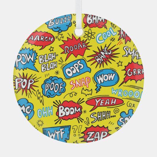 Superhero Saga: Schattigee strippatronen Glas Ornament (Voorkant)