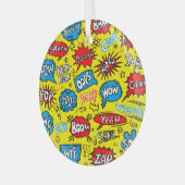 Superhero Saga: Schattigee strippatronen Glas Ornament (Voorkant links)