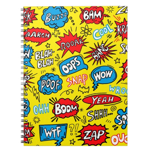 Superhero Saga: Schattigee strippatronen Notitieboek (Voorkant)