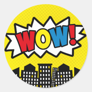 Superhero Stickers, Verjaardagsfeestdecor, GEEL Ronde Sticker