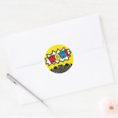 Superhero Stickers, Verjaardagsfeestdecor, GEEL Ronde Sticker (Envelop)