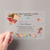 Superhero-thema Baby Girl Shower Acryl Uitnodigingen (Insitu (Draagbaar))