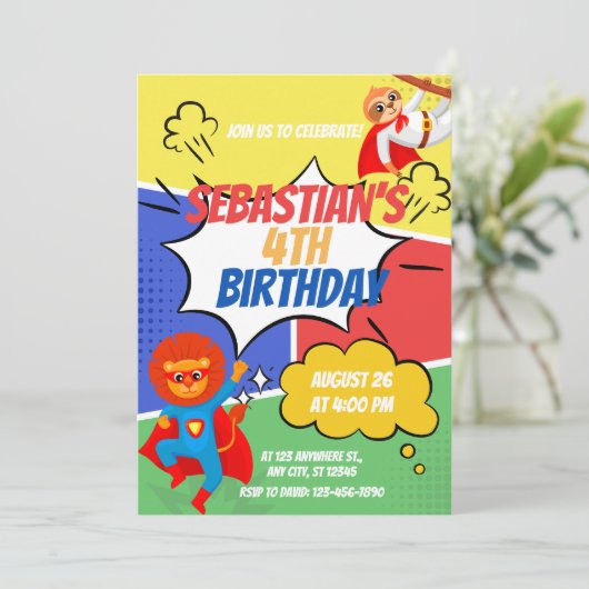 Superhero Thema Kinderen Verjaardagsfeest Kaart (Staand voorkant)