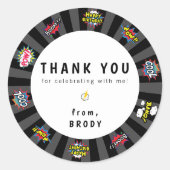 Superhero thema verjaardag dank u ronde sticker (Voorkant)