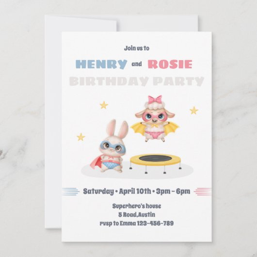 Superhero Twins Verjaardagsfeestuitnodiging Kaart (Voorkant)