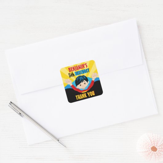 Superhero verjaardag dank u sticker (Envelop)