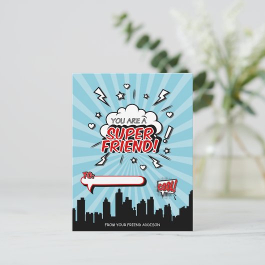 Superhero Vriend Comic Valentijn Briefkaart (Staand voorkant)