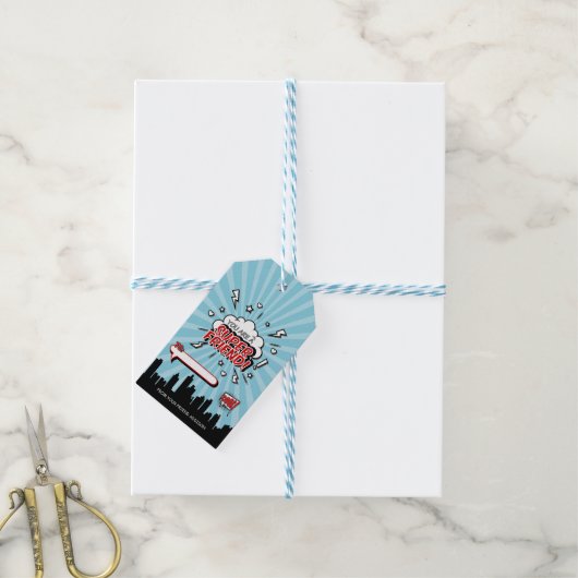 Superhero Vriend Comic Valentijn Gift Label Cadeaulabel (Met Touw)