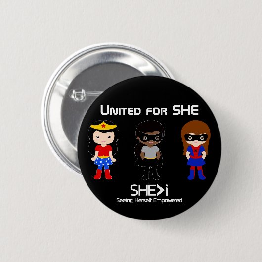 SUPERHERO White Outline - United for SHE Ronde Button 5,7 Cm (Voorkant /achterkant)