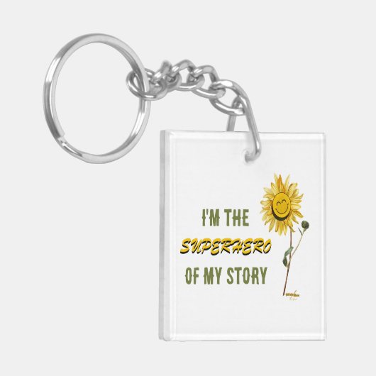 Superhero witte acryl Sleutelhanger van Adiela Ako (Voorkant Links)