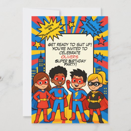 Superheroes Birthday Invitation – Custom 5x7 Card Kaart (Voorkant)