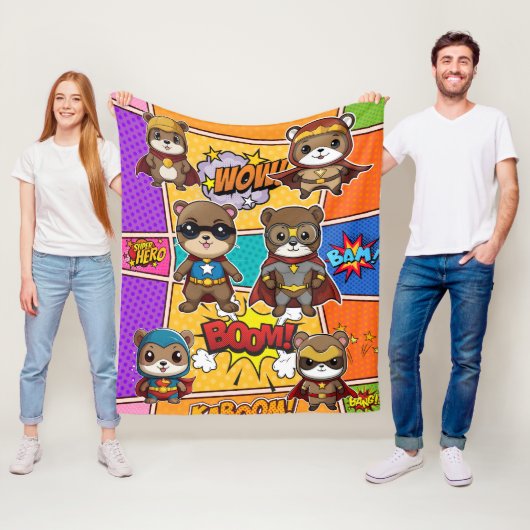 Superheroes Gopher Prints Fleece Deken (In situ)