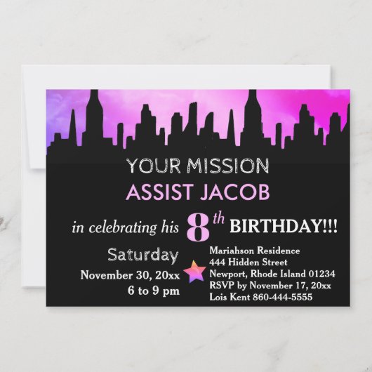 *~* SUPERHEROS Childrens Birthday Party Kaart (Achterkant)