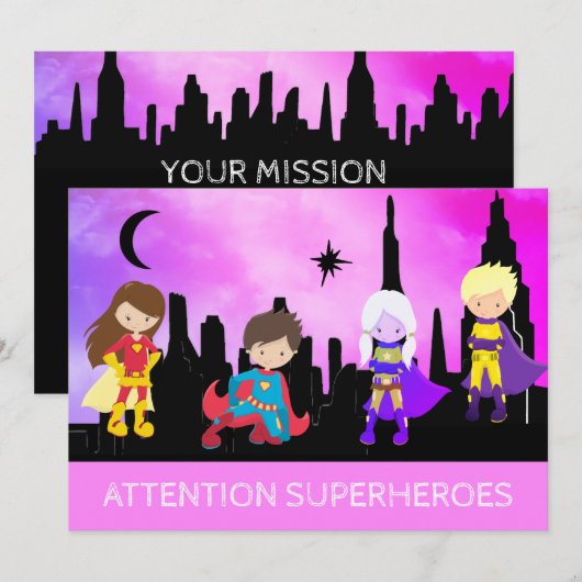 *~* SUPERHEROS Childrens Birthday Party Kaart (Voorkant / Achterkant)