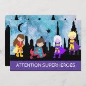 *~* SUPERHEROS Kids Birthday Party Kaart (Voorkant / Achterkant)