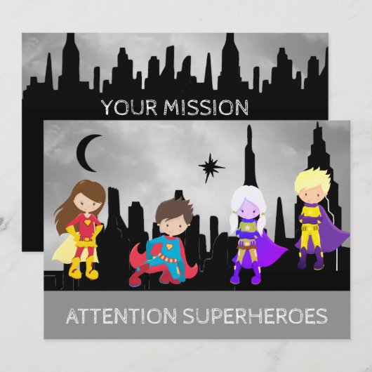 ** SUPERHEROS Kinderverjaardagsfeestje Kaart (Voorkant / Achterkant)