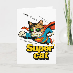 Superkat Vliegt met Vis  Feestdagen Kaart