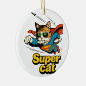 Superkat Vliegt met Vis Keramisch Ornament (Rechts)