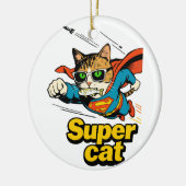 Superkat Vliegt met Vis Keramisch Ornament (Links)