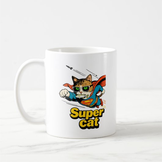 Superkat Vliegt met Vis Koffiemok (Links)