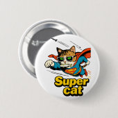 Superkat Vliegt met Vis Ronde Button 5,7 Cm (Voorkant /achterkant)