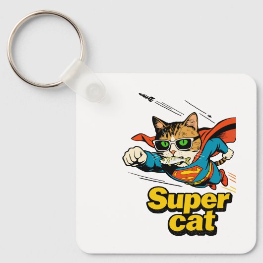 Superkat Vliegt met Vis Sleutelhanger (Voorkant)