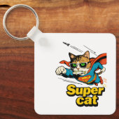 Superkat Vliegt met Vis Sleutelhanger (Voorkant)
