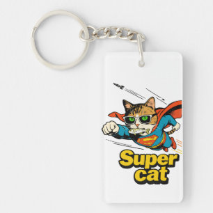 Superkat Vliegt met Vis Sleutelhanger
