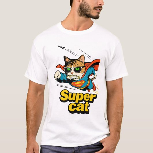 Superkat Vliegt met Vis T-shirt (Voorkant)