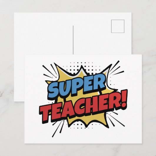Superleraar in stripstijl briefkaart (Voorkant / Achterkant)