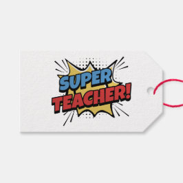 Superleraar in stripstijl cadeaulabel