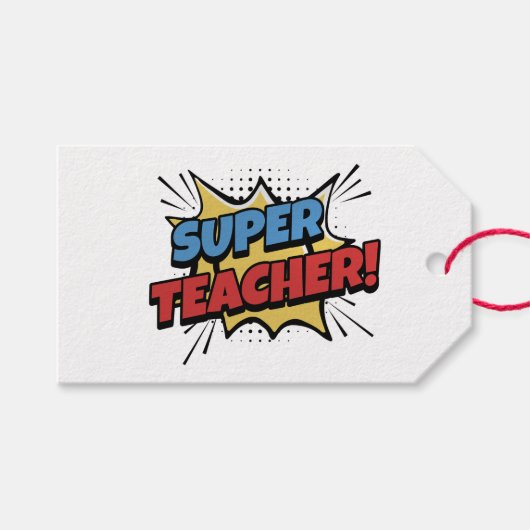 Superleraar in stripstijl cadeaulabel (Voorkant (Horizontaal))