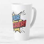 Superleraar in stripstijl latte mok (Rechterhoek)